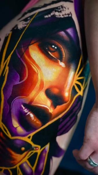 Realism colorful portrait tattoo by @sirtattooart