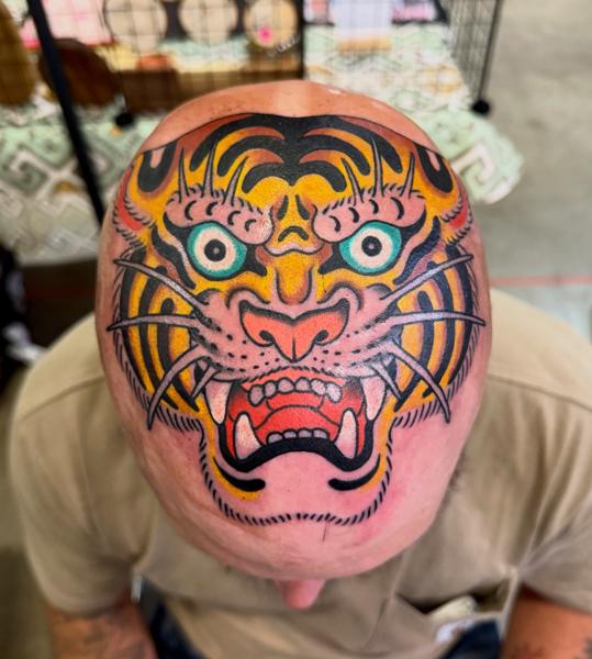 Traditional tiger face tattoo by @chopper_ftw
