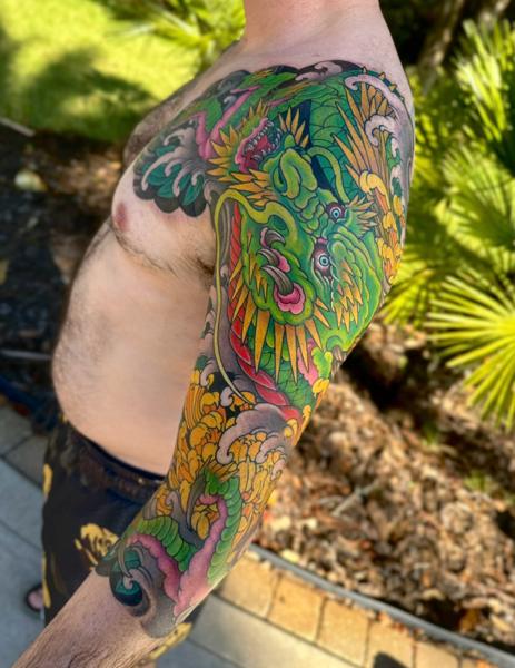 Japanese dragon tattoo by @chriscrookstattoo