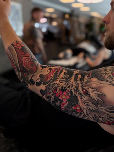 Japanese japanese dragon koi tattoo by @chrishenriksen