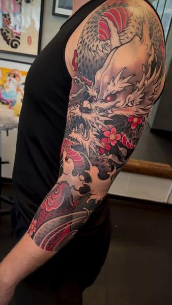 Japanese japanese dragon koi tattoo by @chrishenriksen