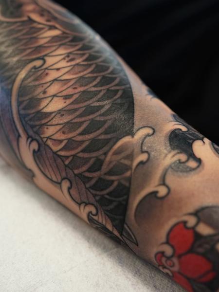 Japanese traditional koi scales waves tattoo by @chrishenriksen