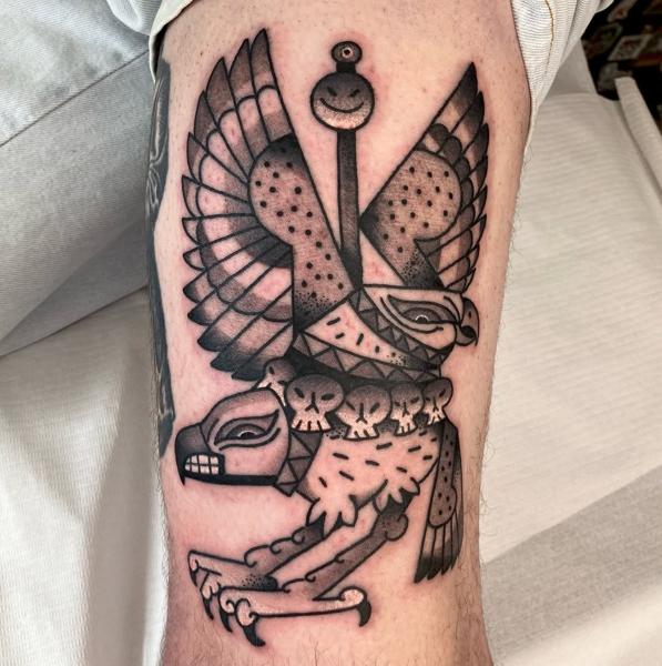 Blackwork mythological eagle tattoo by @bitros_tattoo