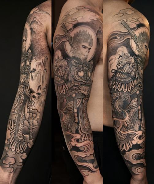 Japanese warrior monkey tattoo by @cjtattoo.cj