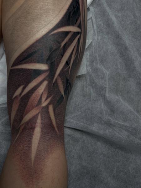 Blackwork bamboo leaves tattoo by @cjtattoo.cj