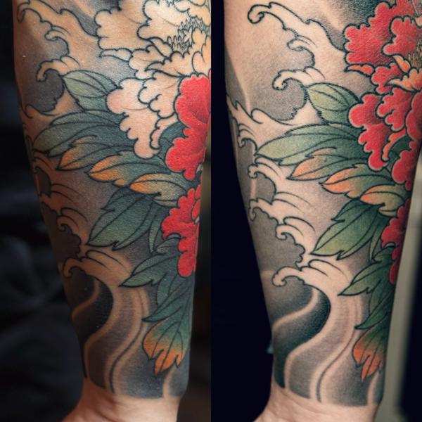 Japanese floral waves tattoo by @cjtattoo.cj