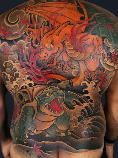 Japanese dragon and turtle tattoo by @cjtattoo.cj