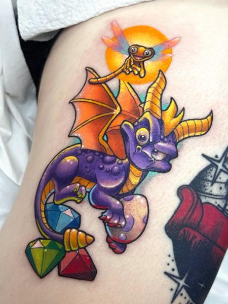 Illustrative spyro dragon tattoo by @coshtattoos