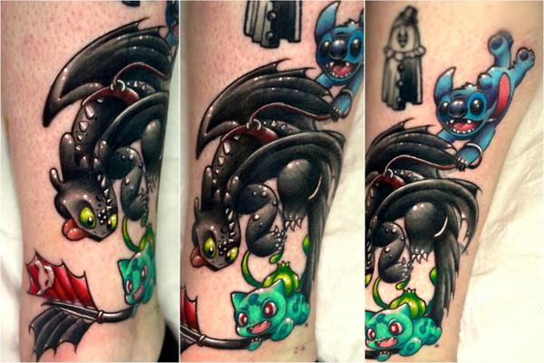 New school fandom characters tattoo by @coshtattoos