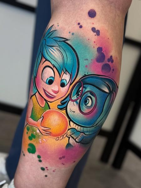Color Realism animated characters tattoo by @cloto.tattoos