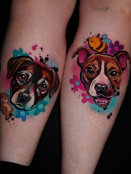 New School dog portraits tattoo by @cloto.tattoos