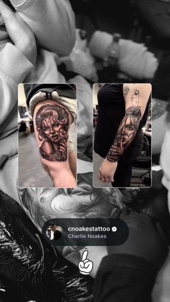 Realism woman portrait tattoo by @cnoakestattoo