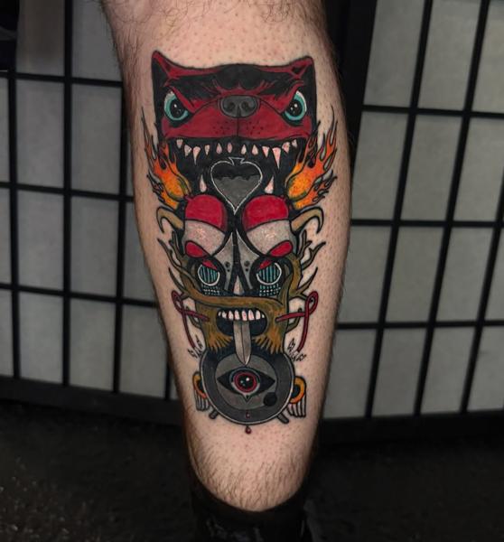 Neo-traditional abstract creature tattoo by @codyeaglestattoo