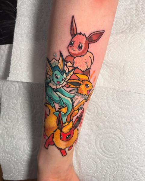 Anime pokemon evolutions tattoo by @codyeaglestattoo
