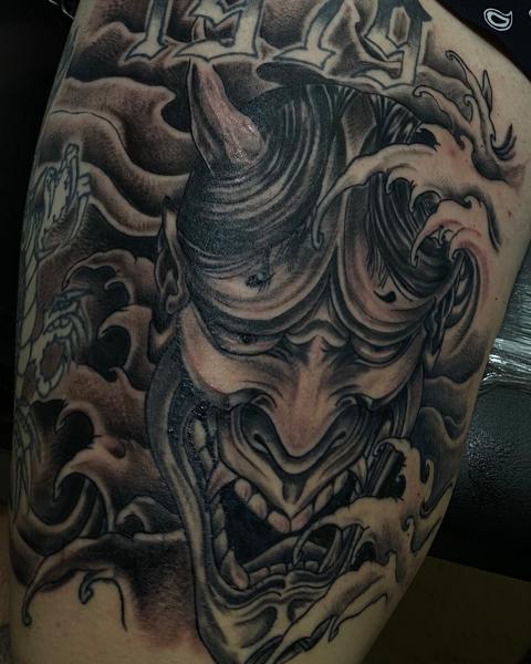 Japanese hannya mask tattoo by @soak_latatt23