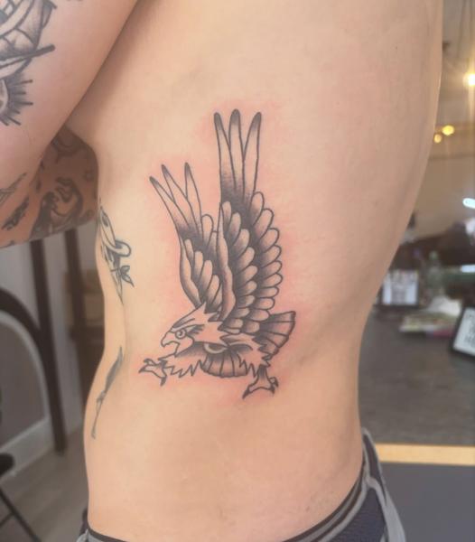 Traditional flying eagle tattoo by @courtz_tattoo
