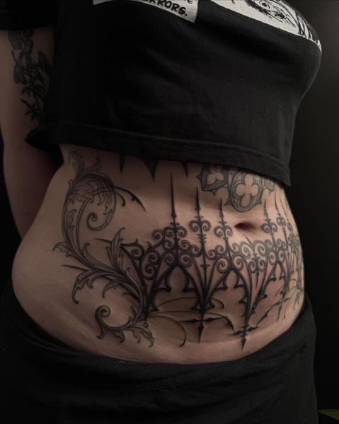 Ornamental ornamental design tattoo by @creepycrawlertattoo