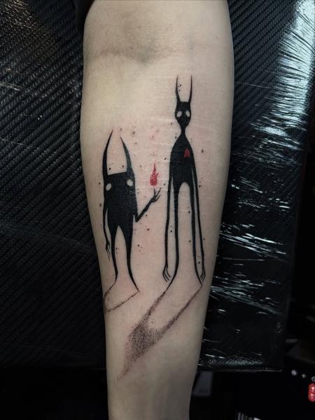 Blackwork creepy figures tattoo by @freakyface_