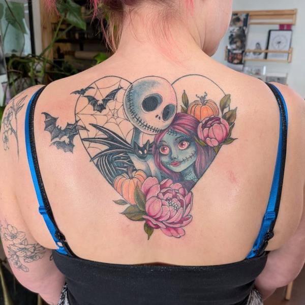Neo-traditional nightmare before christmas tattoo by @daisy_tattooing