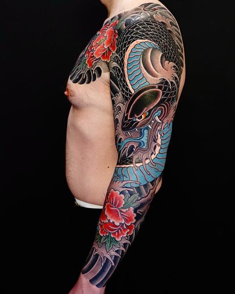 Japanese japanese snake tattoo by @damienrodriguez
