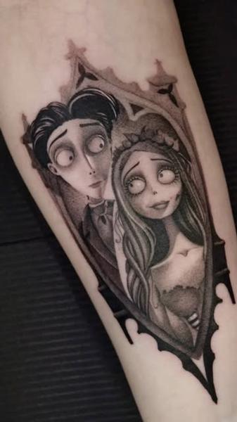 Blackwork gothic couple tattoo by @danijtattoo