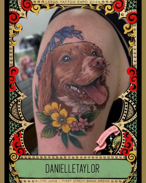 Illustrative dog portrait tattoo by @danielletaylor