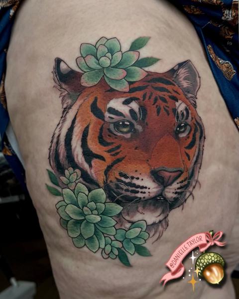 Illustrative tiger succulents tattoo by @danielletaylor