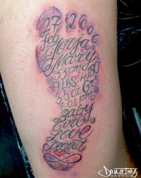 Script baby footprint script tattoo by @dan.of.inkz