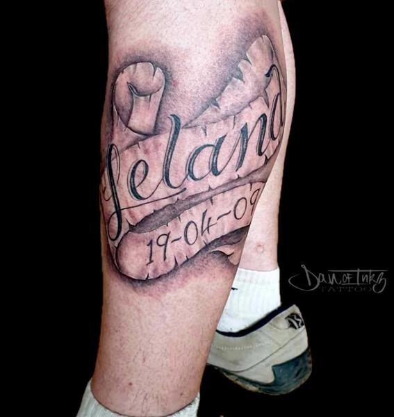 Script lettering scroll lettering tattoo by @dan.of.inkz