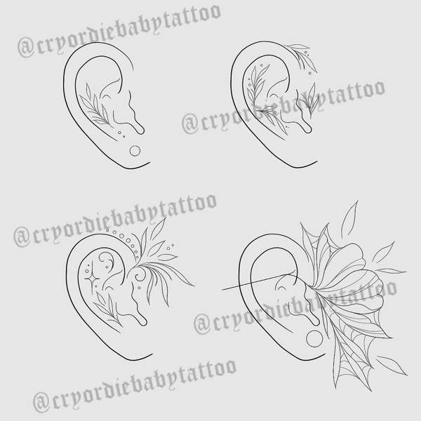 Fine line floral ear tattoo by @newidshirley