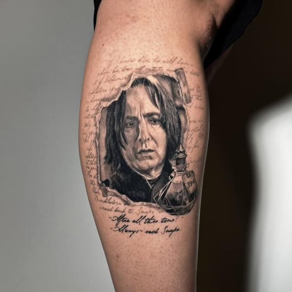Realism snape portrait tattoo by @daria_inkaholic