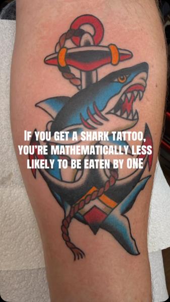 Traditional shark anchor tattoo by @davidhtattoo