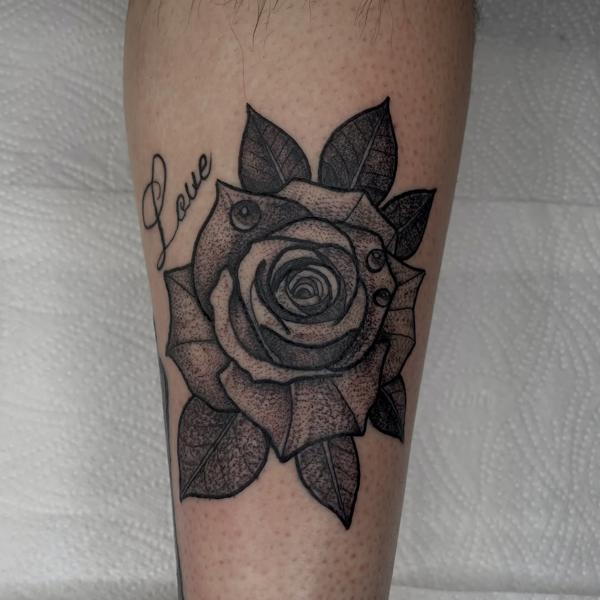 Dotwork dotwork rose tattoo by @dexnleettattoo