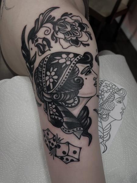 Neo-traditional neo-traditional woman tattoo by @dexnleettattoo