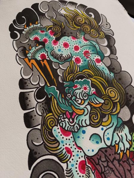Japanese japanese foo dog tattoo by @dexnleettattoo