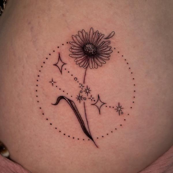 Fine Line floral zodiac tattoo by @delitetattoo