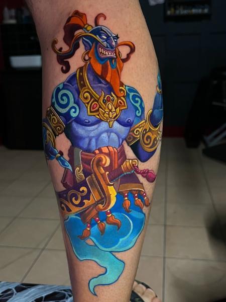Anime genie character tattoo by @komarov_tattoo