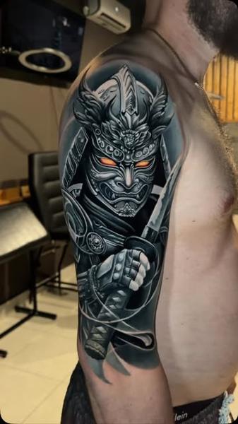 Realism samurai warrior tattoo by @komarov_tattoo