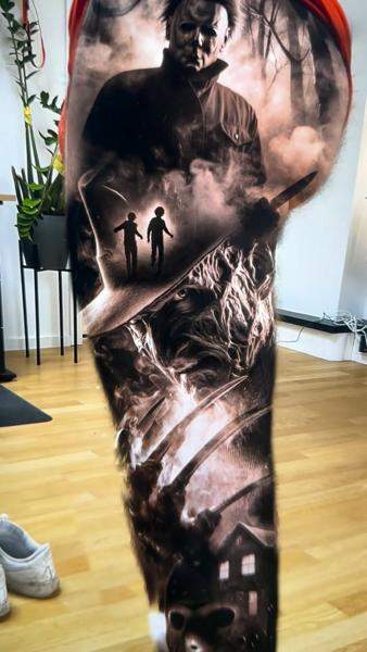 Realism horror portrait tattoo by @dennisblume_tattooist
