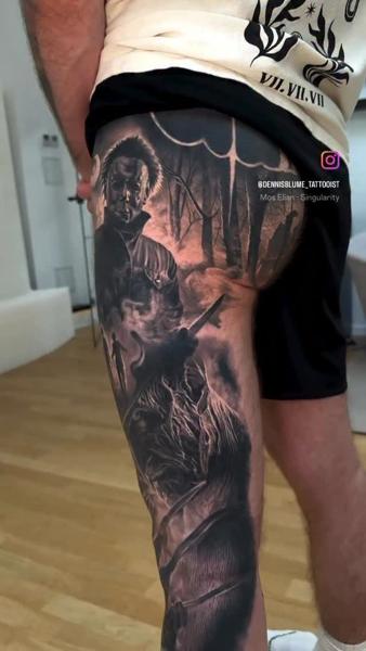 Realism horror portrait tattoo by @dennisblume_tattooist