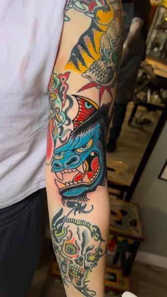 Japanese dragon head tattoo by @denotattoo