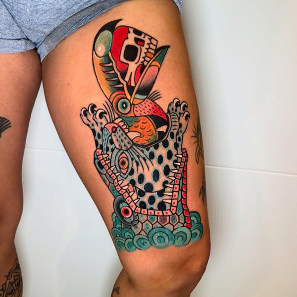 Traditional abstract animal tattoo by @denotattoo