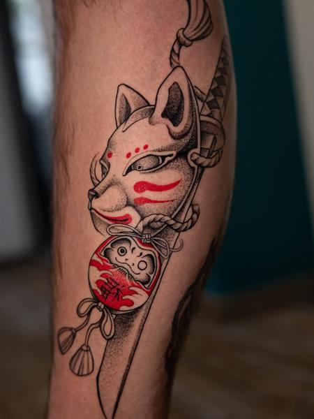 Japanese kitsune mask tattoo by @insomnia_zls