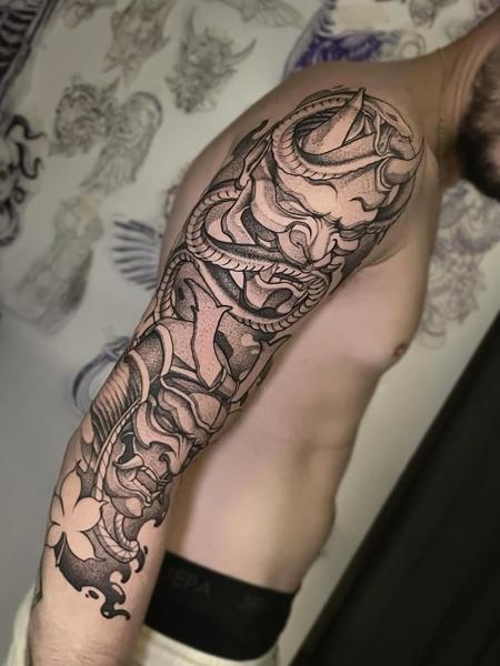 Japanese hannya mask tattoo by @insomnia_zls