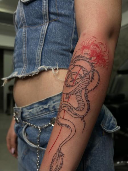 Anime anime dragon tattoo by @dimel_tattooer