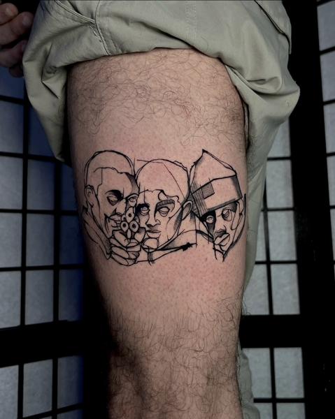 Abstract linework surreal faces tattoo by @bdt_tattoos