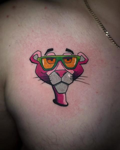 Cartoon cartoon panther tattoo by @dimos_thrash_tattoo