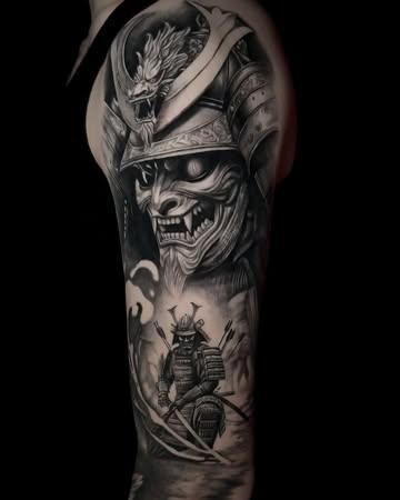 Realism samurai warrior tattoo by @dinos.mts