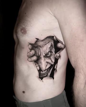 Realism creepy face tattoo by @dinos.mts