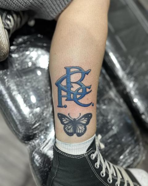Lettering lettering butterfly tattoo by @divineeyetattoo